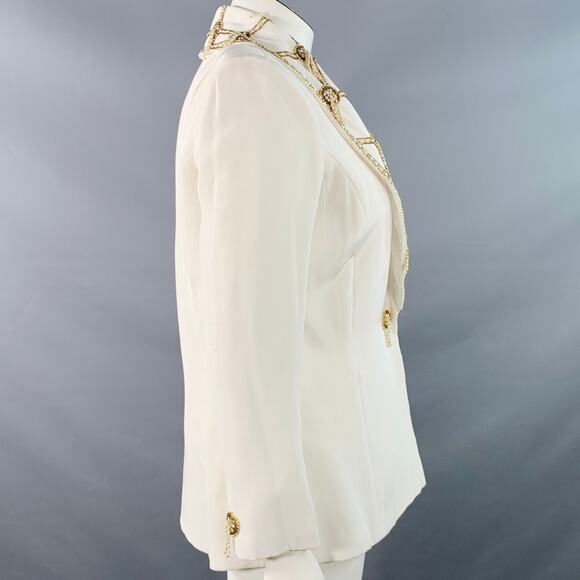 VICTORIA ROYAL Size 12 Cream Polyester Beaded Shawl Collar Jacket Blazer - Picture 3 of 11